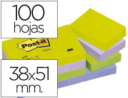 12 blocs de 100 notas adhesivas quita y pon Post-it 38x51mm. ultra intenso surtido